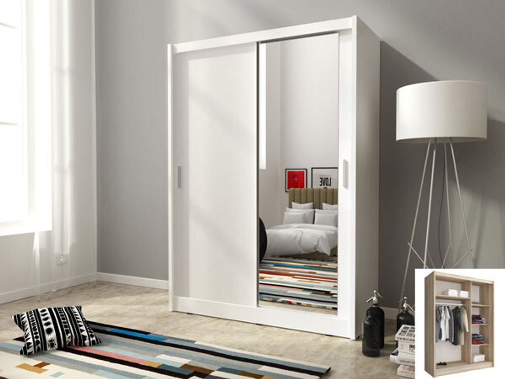 Schiebetürenschrank Kleiderschrank Schlafzimmer 150 cm - weiß - 1 Spiegel