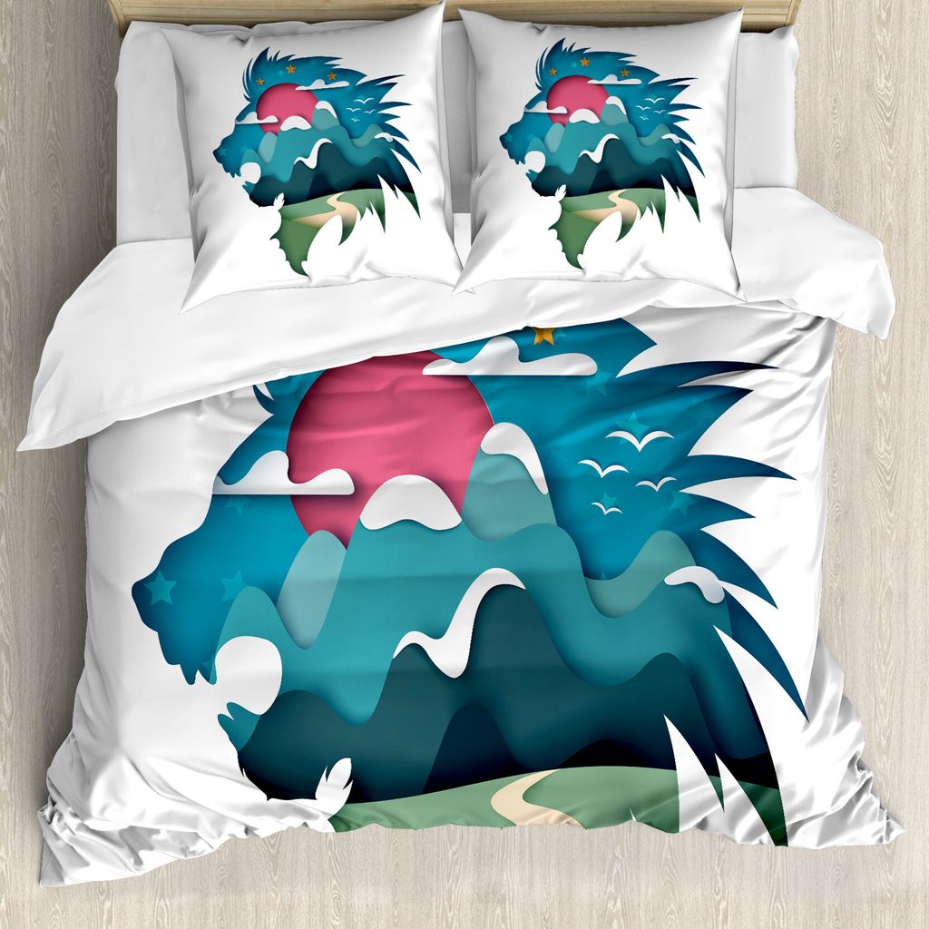 ABAKUHAUS Peak Lion Bettbezug Set für Einzelbetten, Kreative Landschaft Tier, Milbensicher Allergiker geeignet mit Kissenbezug, 200 cm x 200 cm - ...