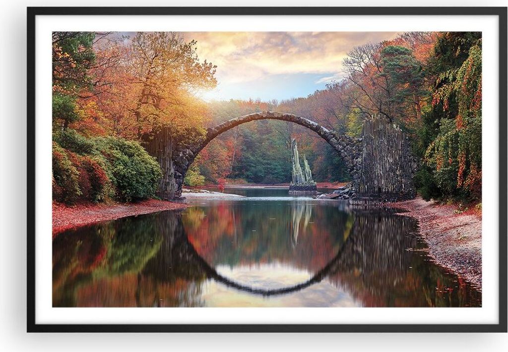 Gerahmtes Poster - Schwarzer Rahmen - Garten Rhododendren Brücke - 91,5x61 cm - Wand Bild - Wanddeko - Wandbilder - Kunstposter - Wandposter - Bil...