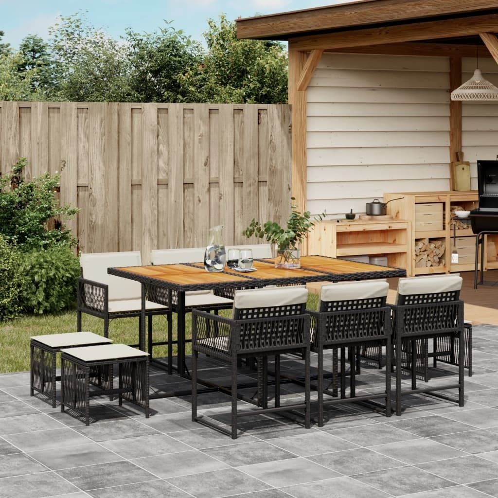 Maison Exclusive - 11-tlg. Garten-Essgruppe mit Kissen Schwarz Poly Rattan