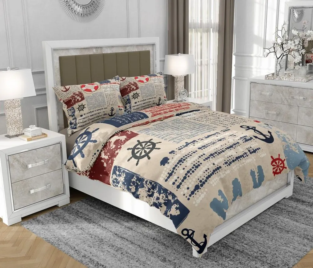 Set Letto SOVIO 160x200 Cotone Zip | Stile Marinaro Multicolore