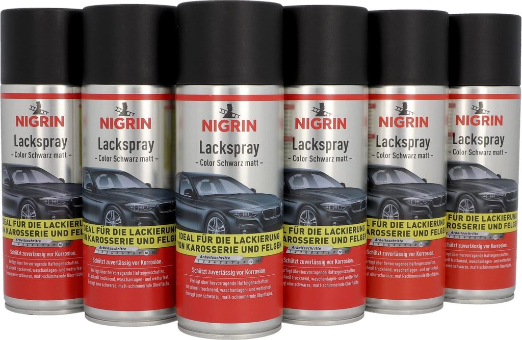 NIGRIN Lackspray, 6 x 400 ml, mattschwarzer Autolack, Produktbild 