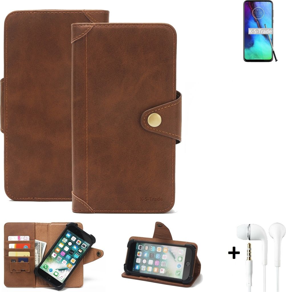 K-S-Trade Handyhülle Schutzhülle kompatibel mit Motorola Moto G Pro Walletcase Bookstyle Schutz Case Hülle Wallet Flipcase Cover PolyurethanBrau...