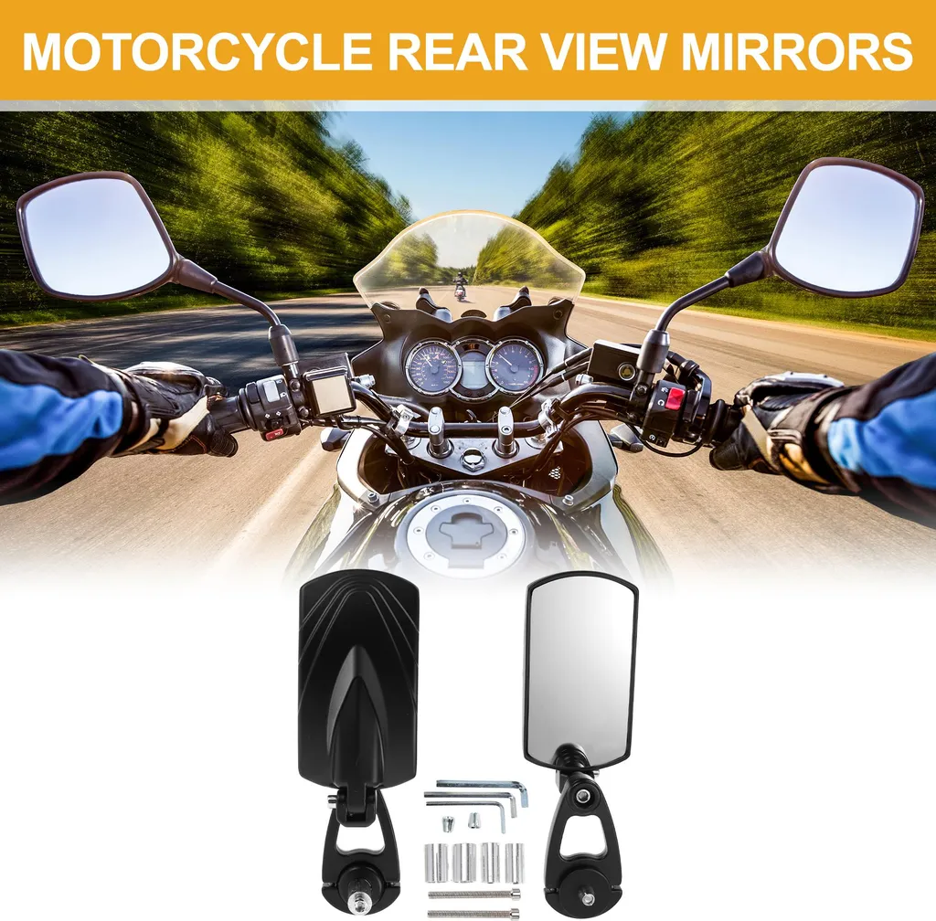 Rétroviseurs Moto Carrés en Aluminium Noir avec Montage Multi-Position