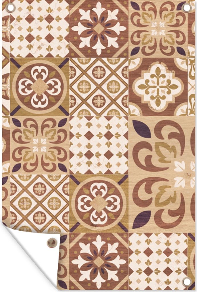 MuchoWow 80x120 cm Outdoor-Poster Gartendeko Sichtschutz Garten Poster für den Garten Blumen - Figuren - Vintage - Braun - Design