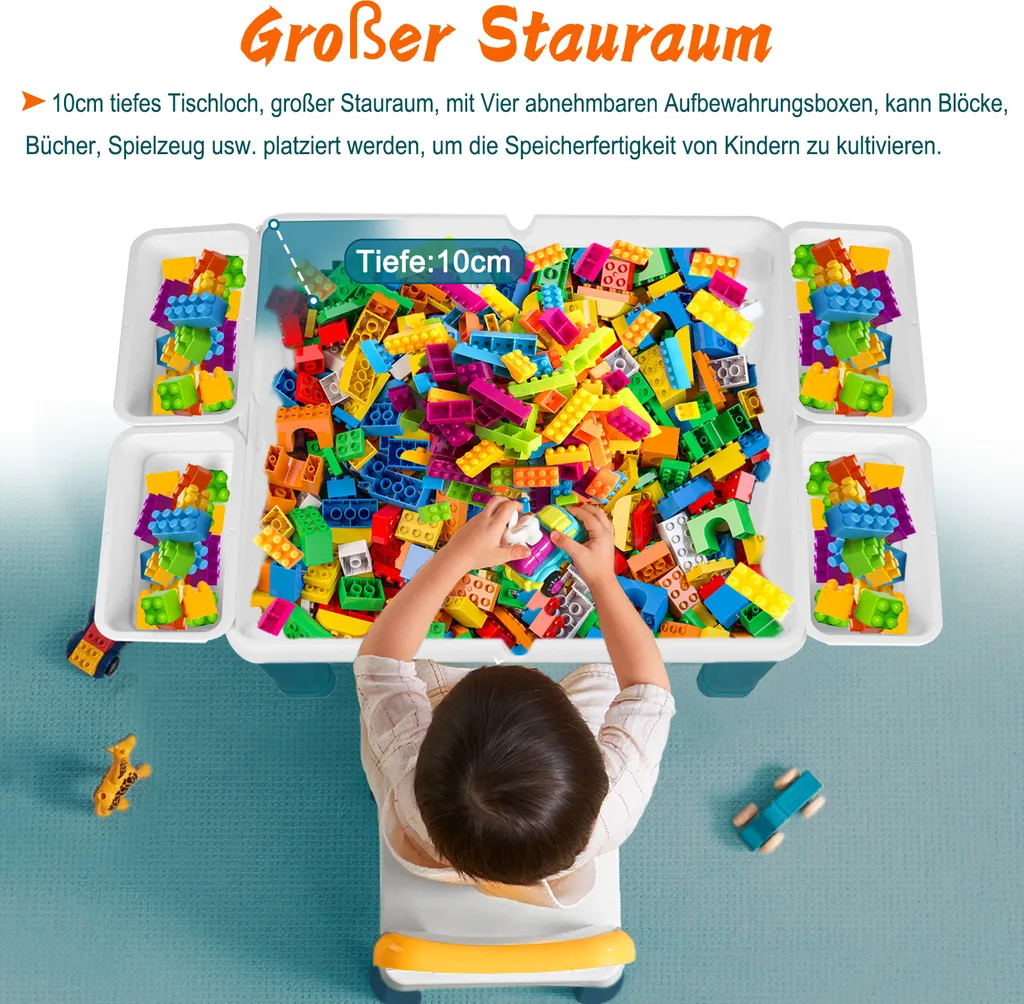 Table de Jeu Multifonction pour Enfant avec Chaises et Blocs de Construction - 8