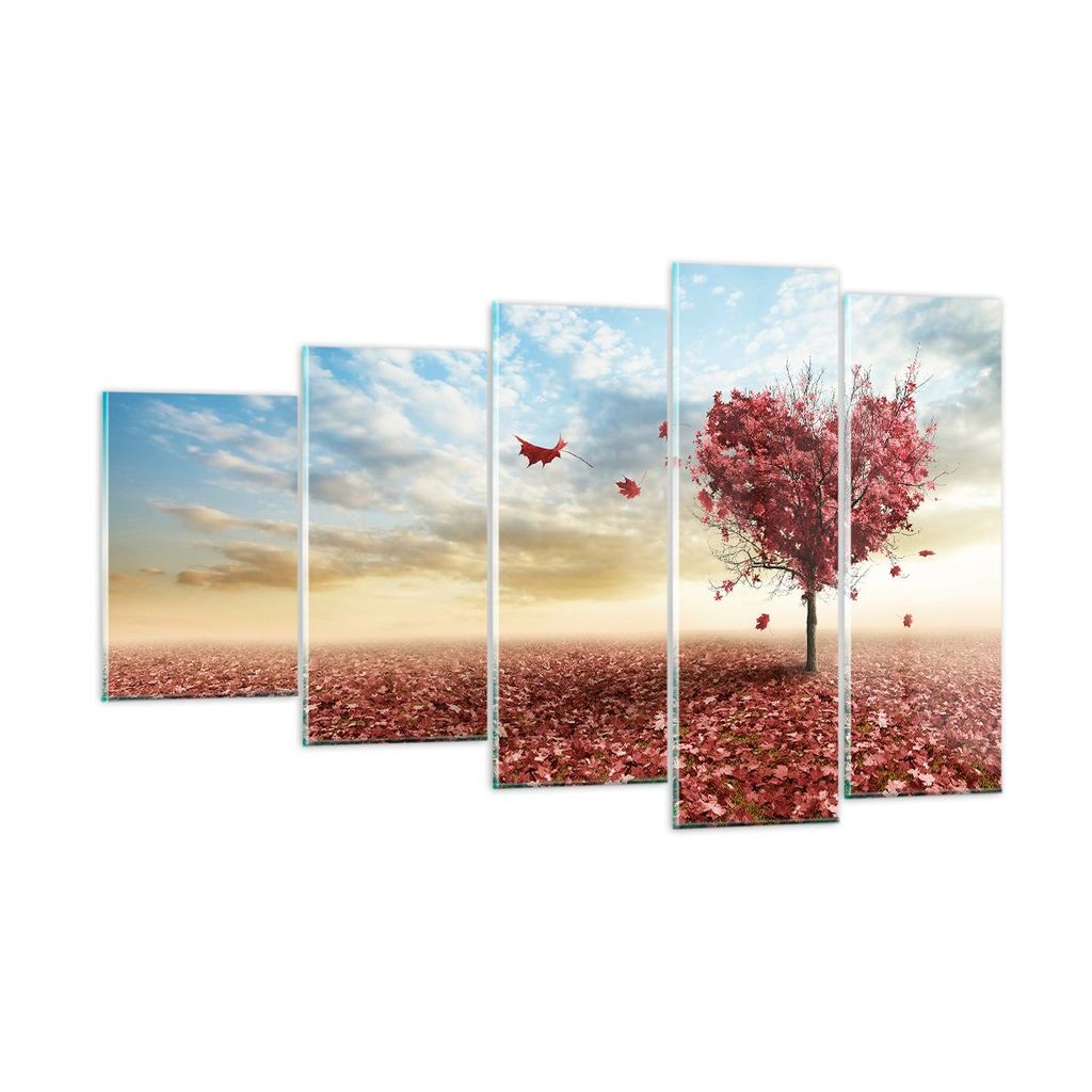 Bilder auf glas - Abstraktion Herbst Baum Blatt - 100x60cm - Glasbilder - Wandbilder - Kunstdruck - zum Aufhängen bereit - Wanddekoration aus Glas...