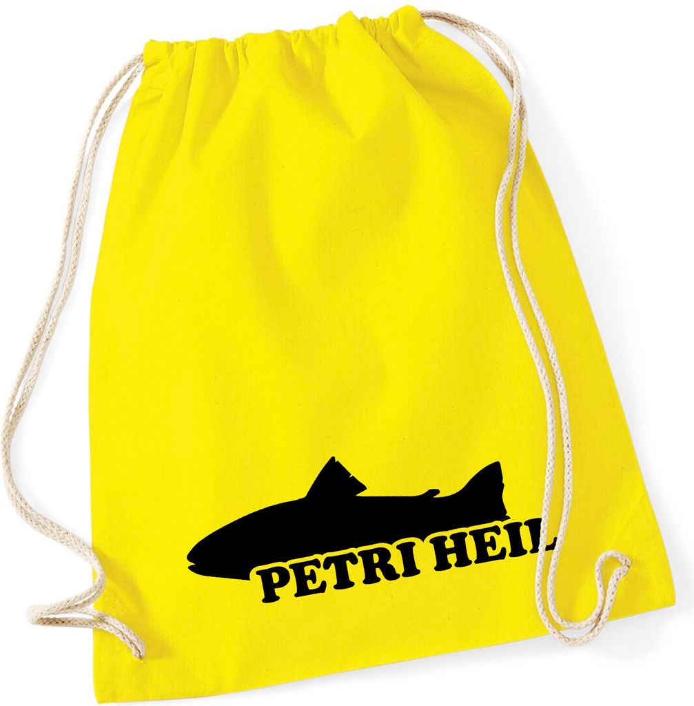 Huuraa Turnbeutel Petri Heil Fischergruß 12 Liter Yellow Baumwolle Rucksack Geschenkidee