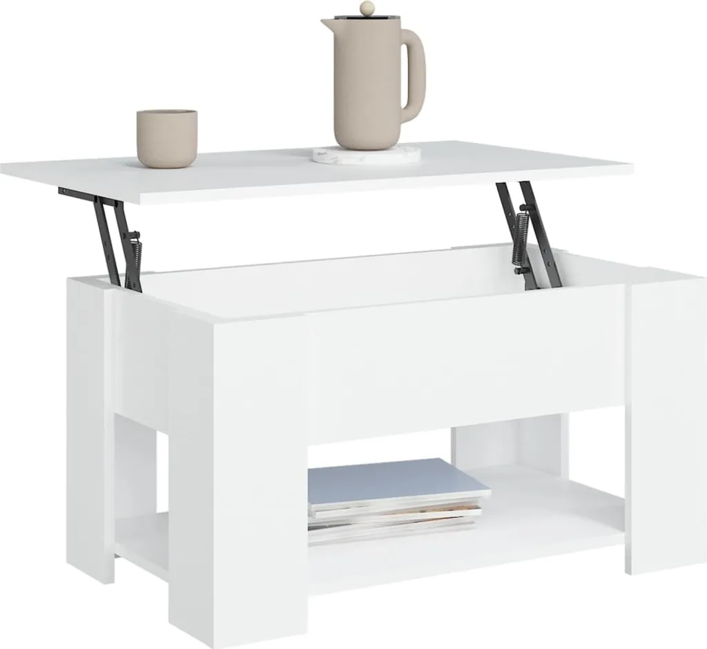 Table basse de salon rectangulaire blanche 79 cm en bois composite chic - 5