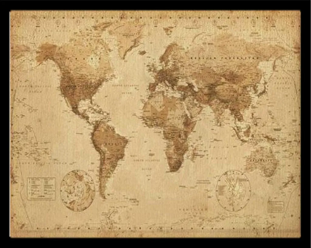 Offerta Mappa Mondo Vintage + Cornice Shinsuke Nera in MDF e Acrilico