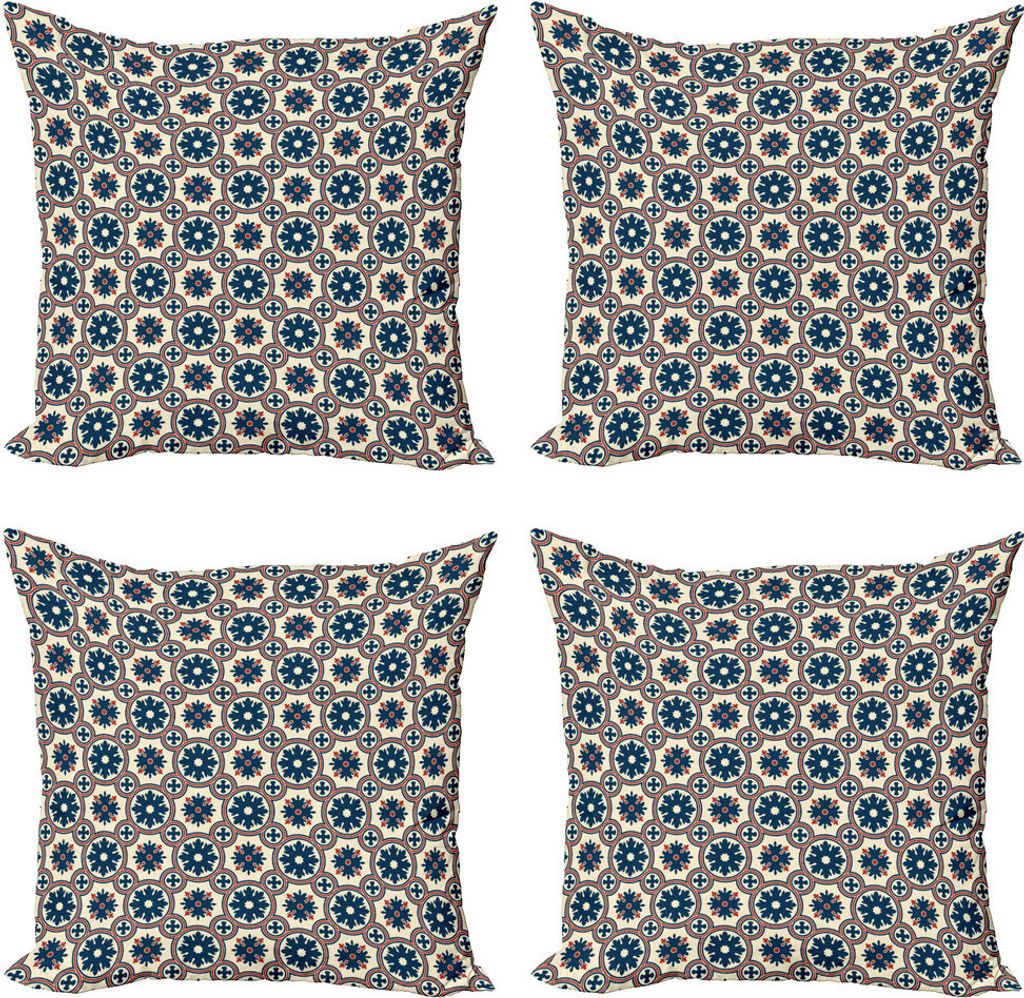 ABAKUHAUS Blumen Kissenbezug Set (4 Stück), Aufwändige Kreise Inspiration, Moderner Doppelseitiger Digitaldruck, 60 cm x 60 cm, Rubin Beige Marin...