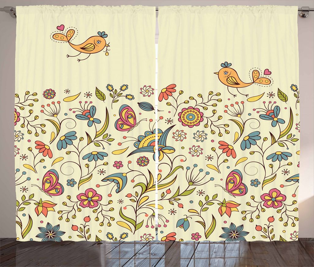 ABAKUHAUS Blumen Rustikaler Gardine, Bunte Sommerblumenblätter, Schlafzimmer Kräuselband Vorhang mit Schlaufen und Haken, 280 x 245 cm, Mehrfarbig