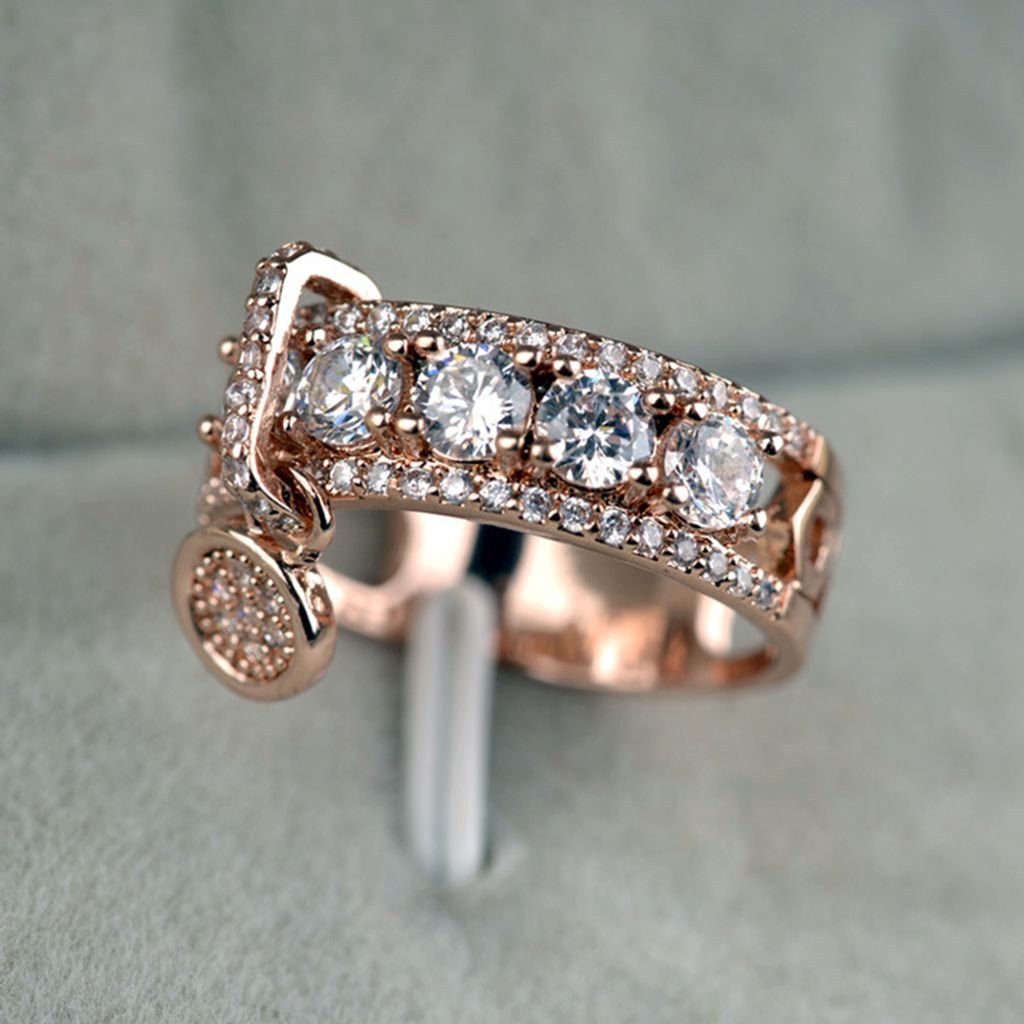 r hohler Zirkonia runder Charm-Dame-Fingerring für Hochzeit und Brautschmuck-Roségold,US 11