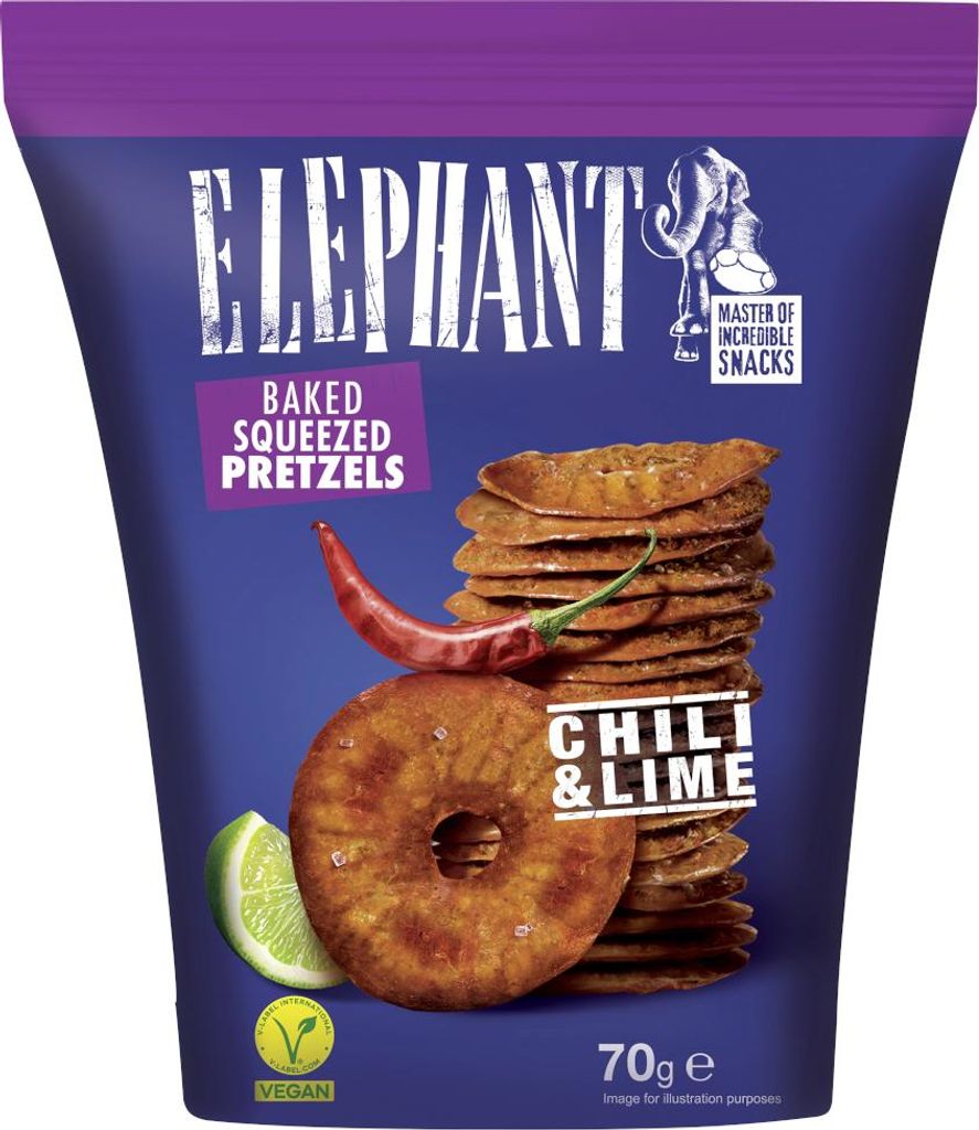 Opakowanie precli Elephant Pretzels z chili i limonką 70 g Zdjęcie produktu 