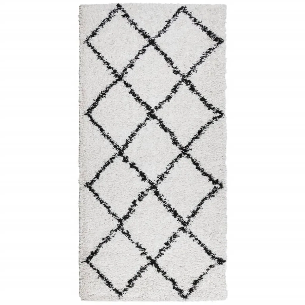 Tapis Moderne Moelleux Poils Longs Crème et Noir 100x200 cm Shaggy