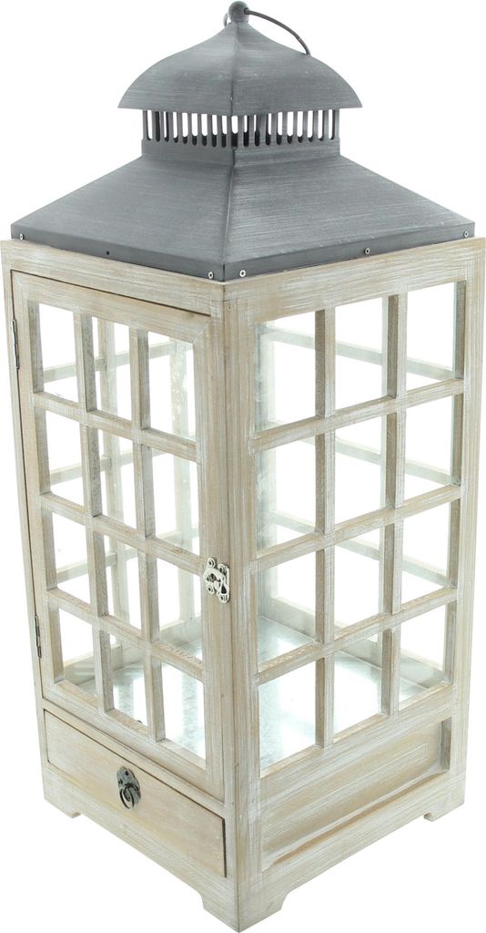 Große Laterne Landhaus Holz weiß 63cm – Windlicht