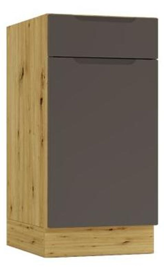 Küchenunterschrank 40 cm - Eiche Artisan und Mocca-Grau - Universelle Frontmontage - ohne Arbeitsplatte - mit 1 Schublade - Soft-Close-Mechanismus