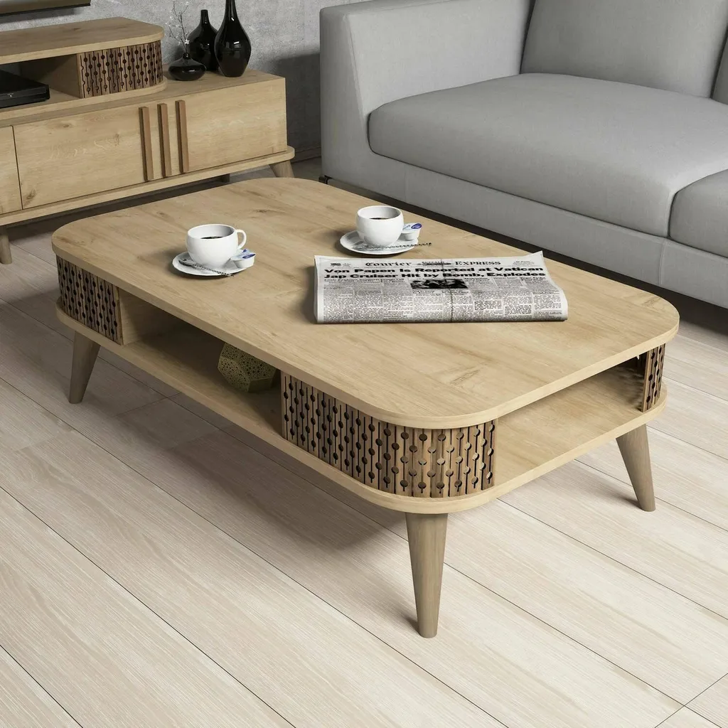 Table Basse de Salon Rectangulaire en Bois Chêne Marron Modèle Médecina - 2