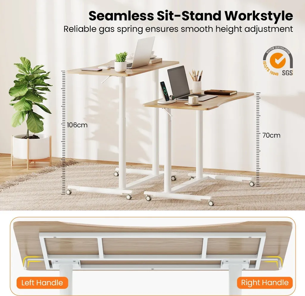 Table d'appoint mobile ajustable pour PC portable - Structure bois Kaki - 5