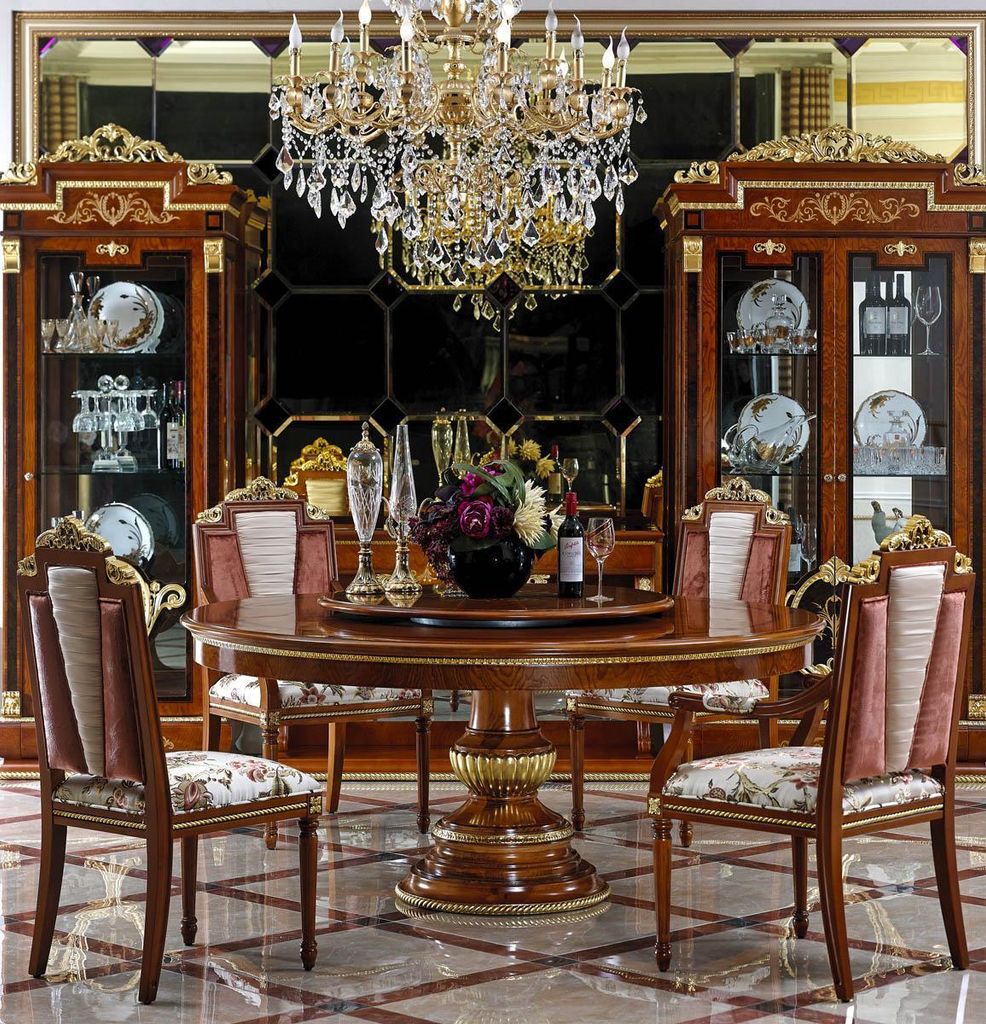 Runder Esstisch + 4 Stühle Stuhl Esszimmer Komplett Garnitur Barock Rokoko Set
