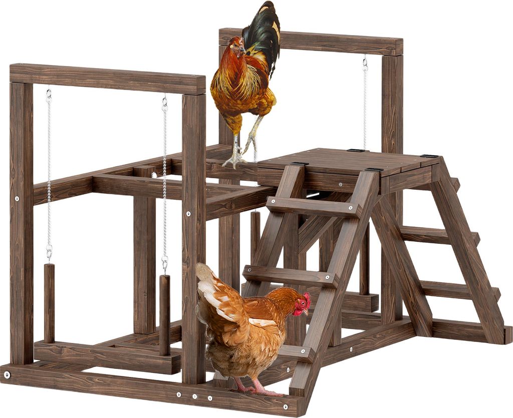 PawHut Hühner-Spielgerüst Holz mit Hühnerstangen, Schaukel, Produktbild 