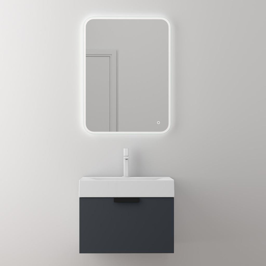 doporro Badmöbel Set Waschtisch mit Unterschrank Waschbeckenunterschrank in Anthrazit matt BTH:60x45x48 cm mit Soft-Close-Funktion inkl.LED-Spiege...