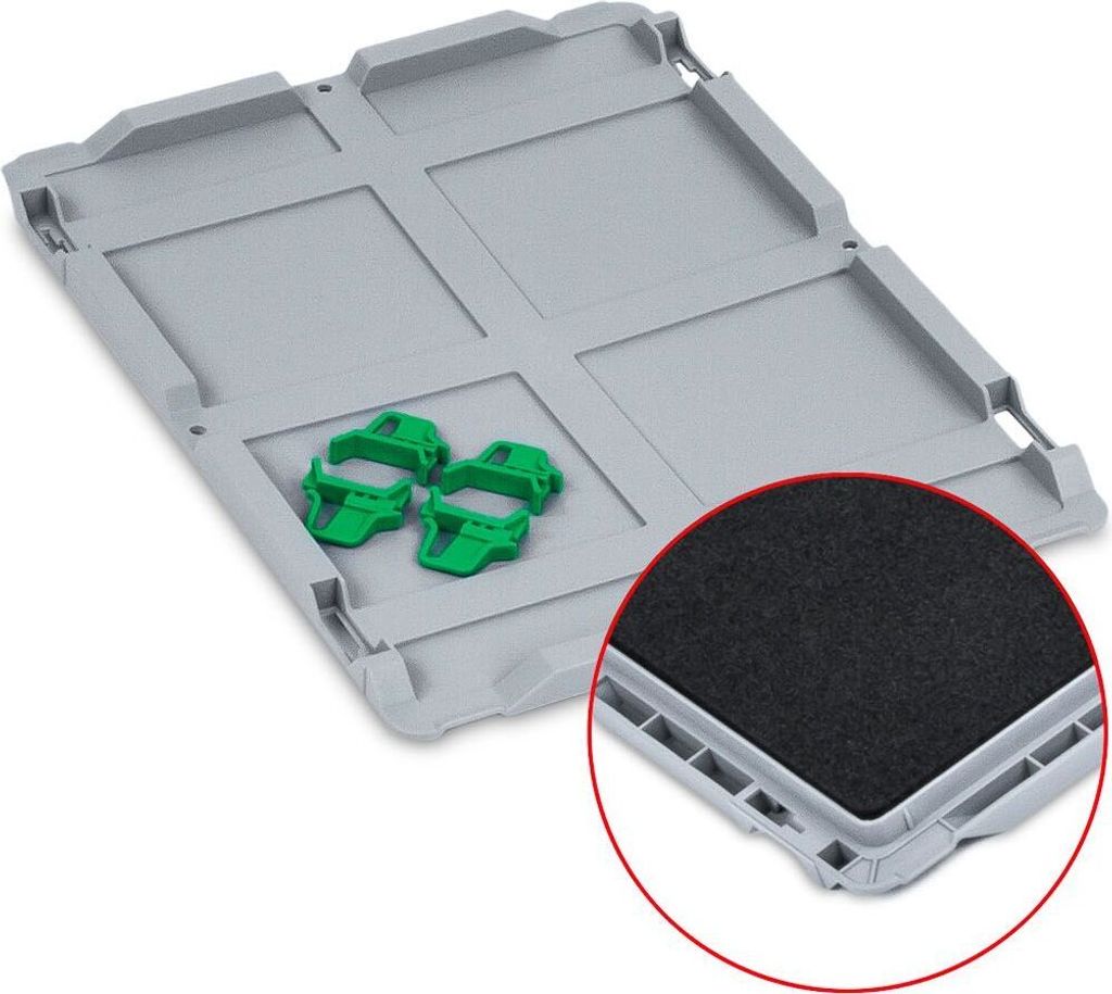 Auflagedeckel Set Eurobox NextGen mit Schaumstoff und 4 grüne Schiebeschnappverschlüsse | BxT 30x40cm | Eurobehälter, Transportbox, Transportbeh...