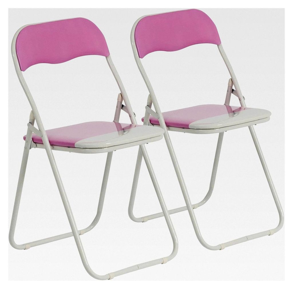 Gepolsterte Klappstühle in Rosa - 2er-Pack - Faltbarer Schreibtischstuhl mit Metallrahmen für Büro, Esszimmer, Küche