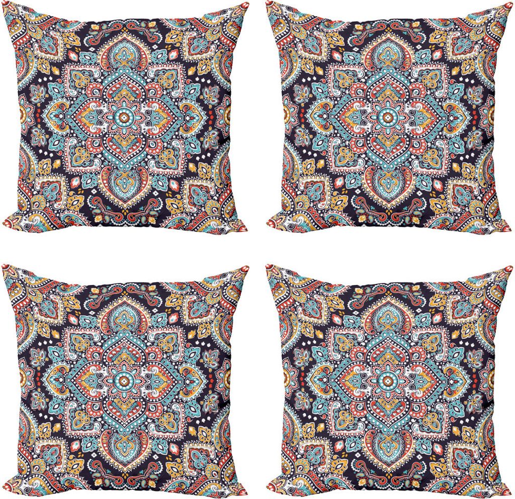 ABAKUHAUS Ethnisch Kissenbezug Set (4 Stück), Vintage Boho Kunst, Moderner Doppelseitiger Digitaldruck, 60 cm x 60 cm, Mehrfarbig
