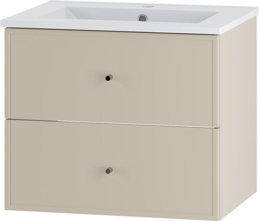 Badezimmer Waschtisch mit 60 cm Breite in beige mit Softclose-Funktion, 2 Schubladen & Keramik Waschbecken - MURANO-140