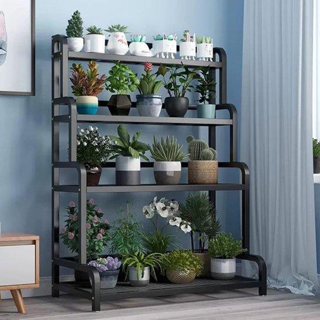Metallischer Blumenständer - Mehrschichtiges Sonnenlicht-Design - 80x50x135cm - Schwarz