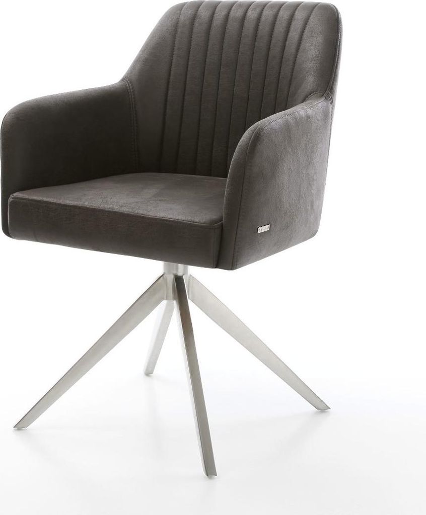 DELIFE Drehstuhl Greg-Flex Mikrofaser Anthrazit Vintage Kreuzgestell breit Edelstahl 360° drehbar Wippfunktion Taschenfederkern