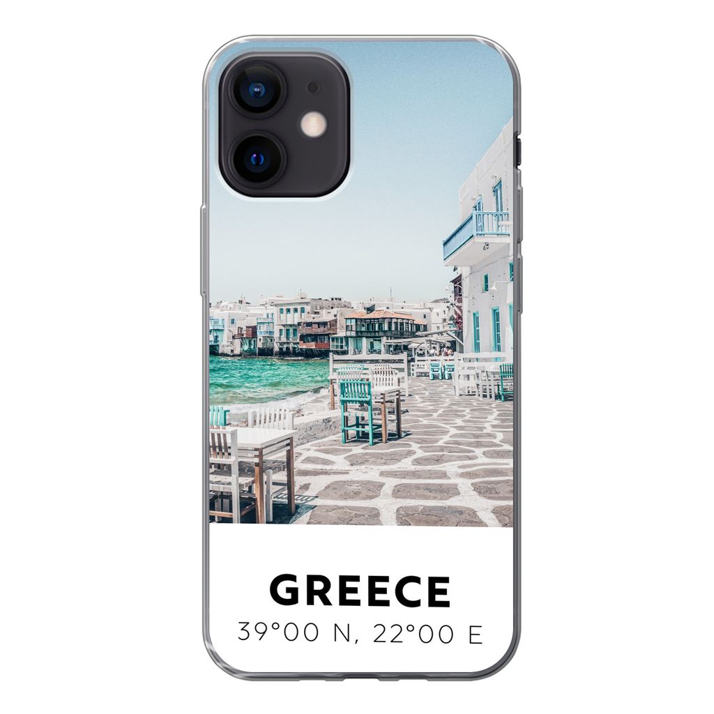 MuchoWow Handyhülle Schutzhülle Hülle für iPhone 12 Griechenland - Meer - Blau Silikon Softcase Handy Hülle - Schutzhülle