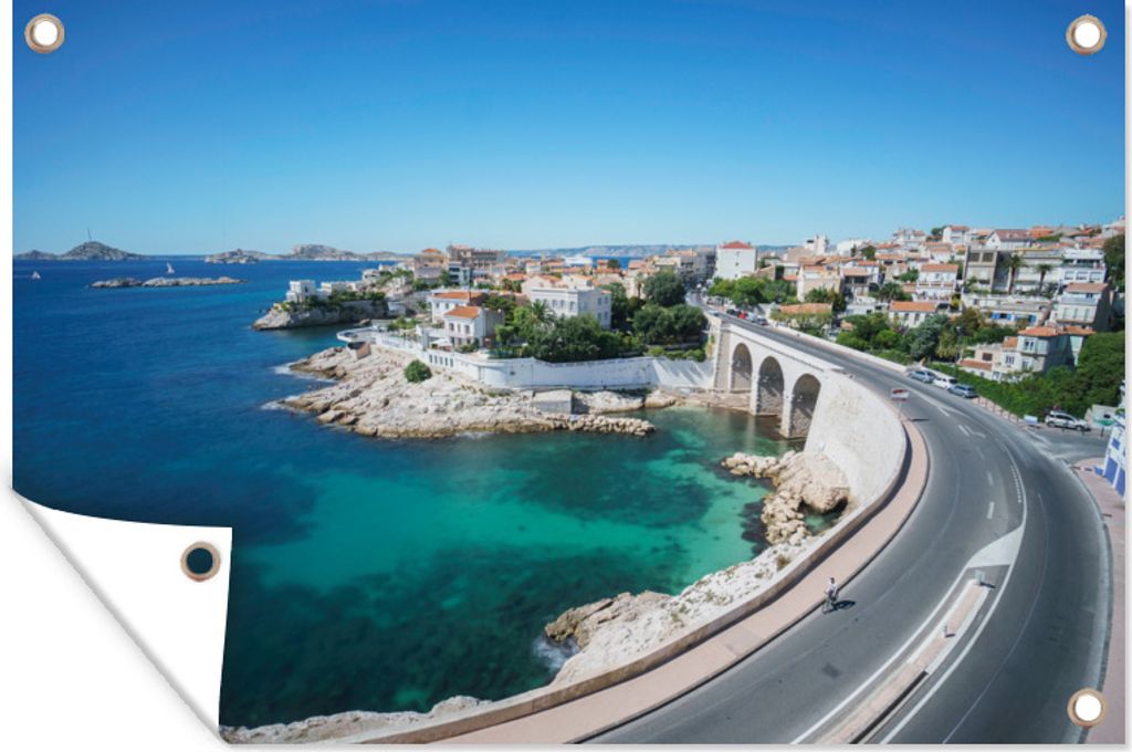 MuchoWow 60x40 cm Outdoor-Poster Gartendeko Sichtschutz Garten Poster für den Garten Die Küstenstraße Corniche de Marseille entlang des Mitte...