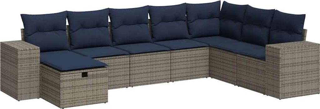8-tlg. Garten-Sofagarnitur mit Kissen Grau Poly Rattan