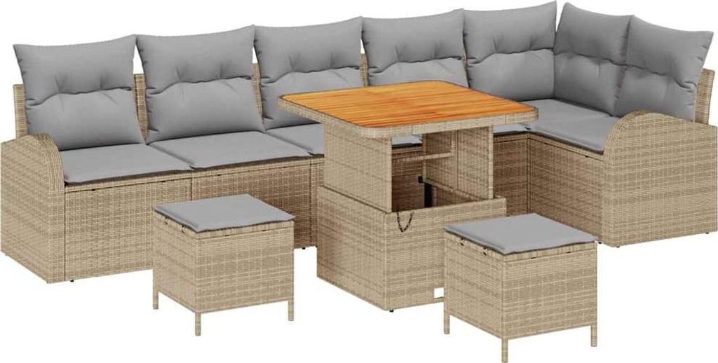 Gartensofa-set mit Kissen 9 pcs Beige Poly-Rattan