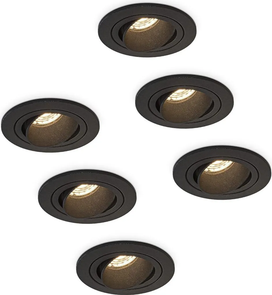 HOFTRONIC Lot de 6 Spots Encastrables LED 5W IP20 Noir Inclinable GU10