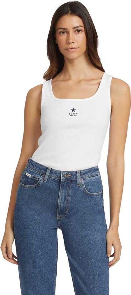 Guess Jeans Slim Rib Emb ärmelloses T-shirt Weiß XL Damen Weiß XL