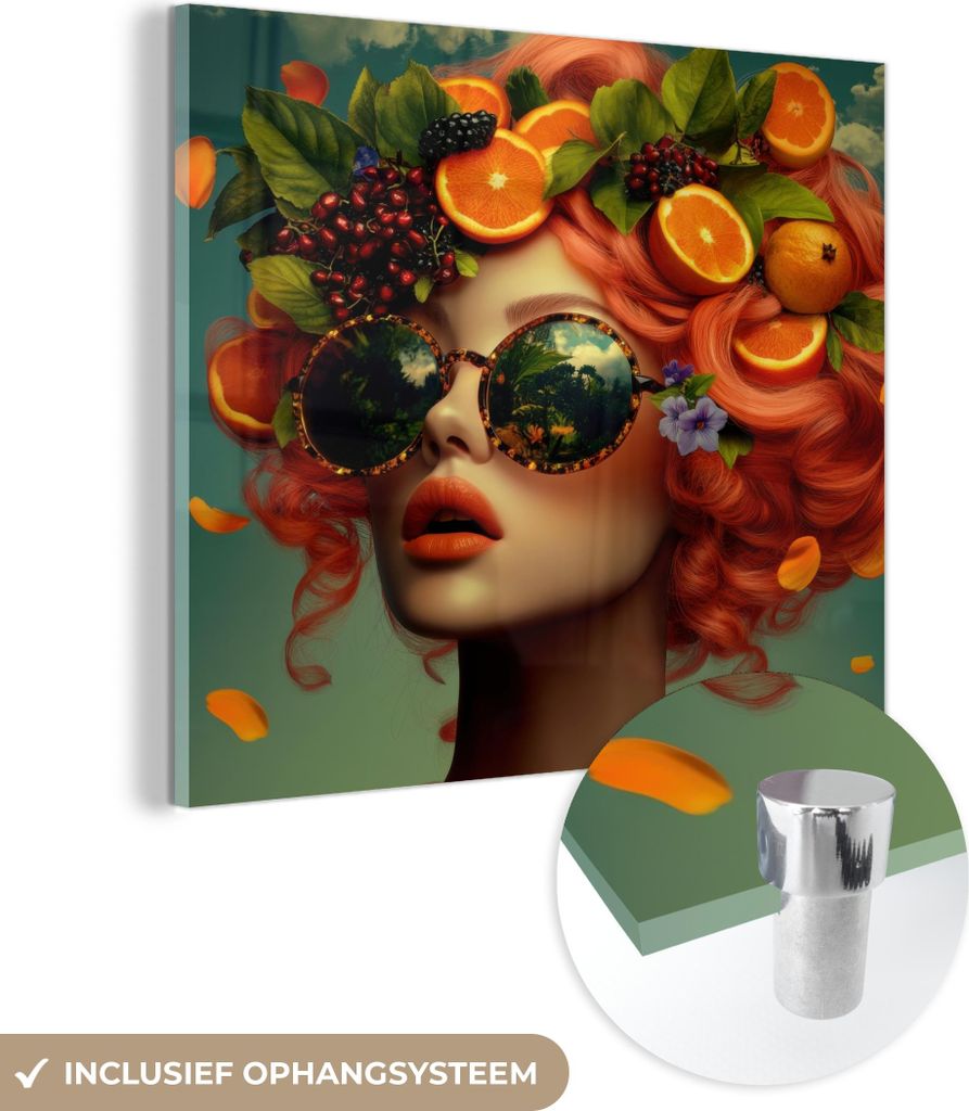 MuchoWow Glasbilder - Bilder auf Wandbild - Foto auf Glas Weiblich - Orange - Beere - Orange 40x40 cm Wanddekoration aus Glas - Acrylglasbild - Acr...