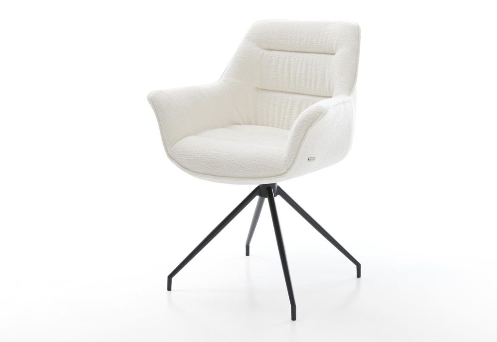 DELIFE Esszimmerstuhl Kaira-Flex Bouclé Soft Beige Kreuzgestell konisch Schwarz