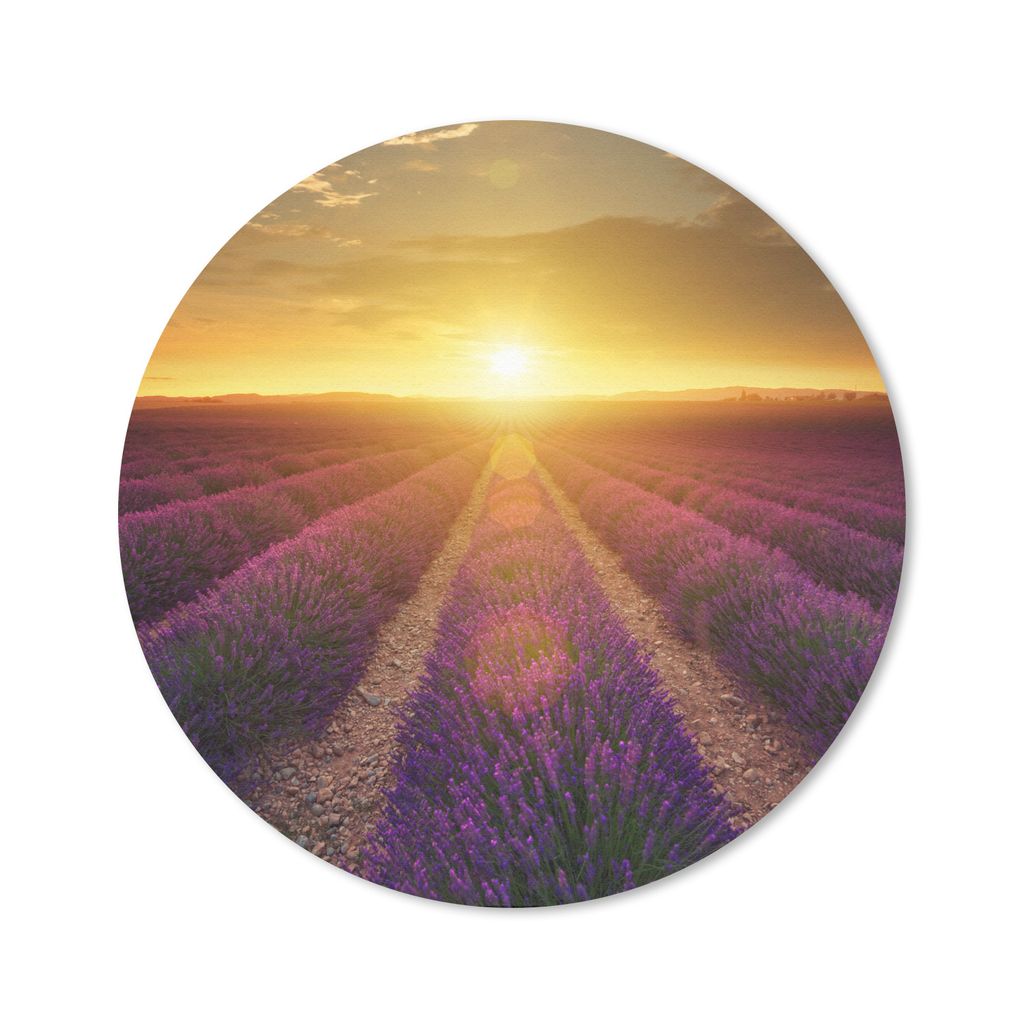 MuchoWow Mauspad Mousepad Sonnenuntergang - Lavendel - Frankreich 40x40 cm - Mousepads - Maus Mat - Pad - Mausunterlage - Schreibtisch Accessoires