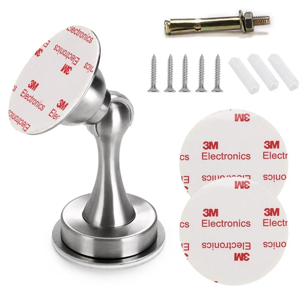 Butée de porte magnétique inox avec adhésif 3M ou vis - Modèle Argent