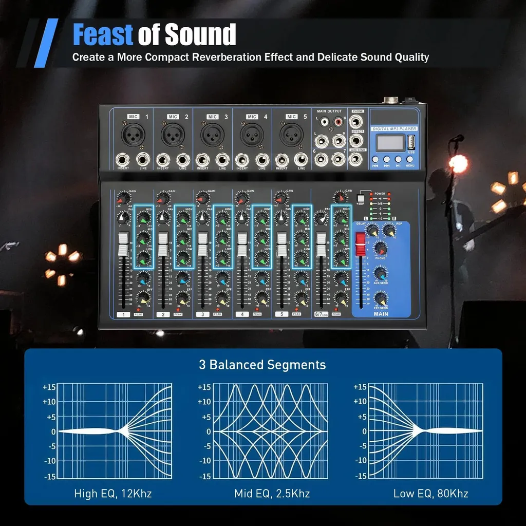 Mixer Audio per Streaming e Podcast Bluetooth 7 Canali USB 48V - 8