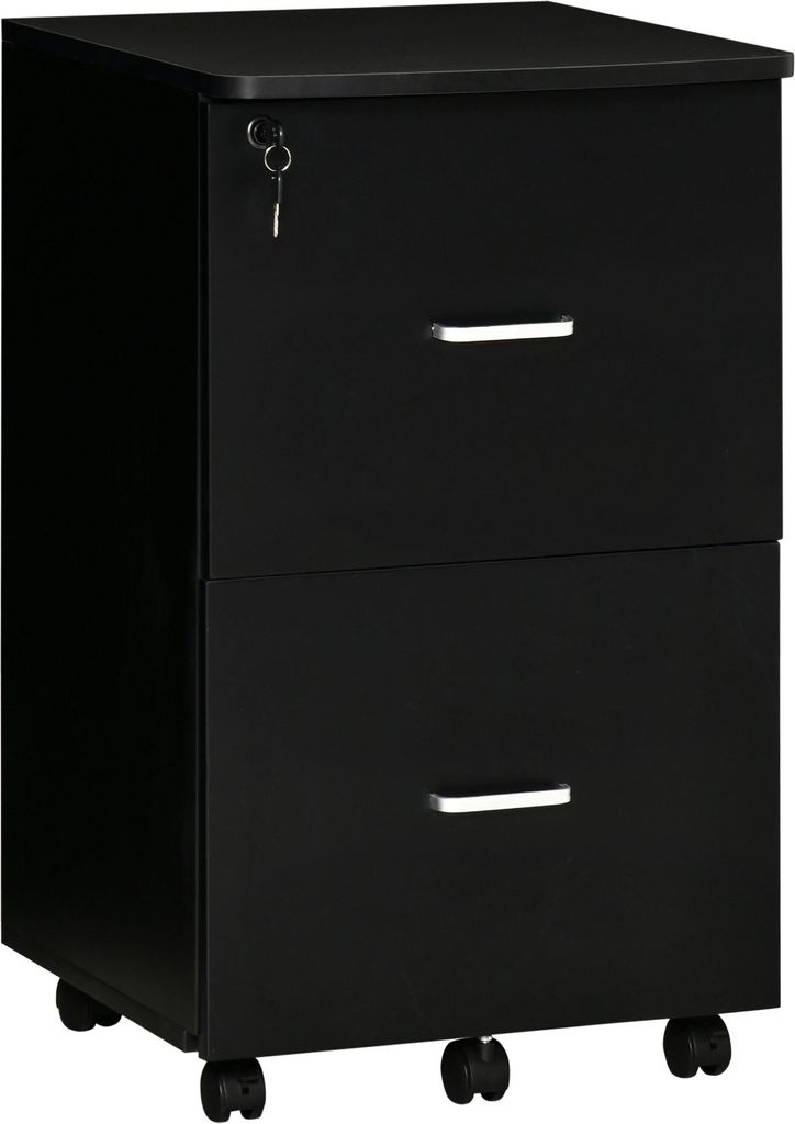 Vinsetto Büro-Kommode, zusätzlicher Aktenschrank mit 2 Schubladen, 2 Schlüsselschloss, 5 Rollen, für A4-Briefformat, für Arbeitszimmer, Büro,...