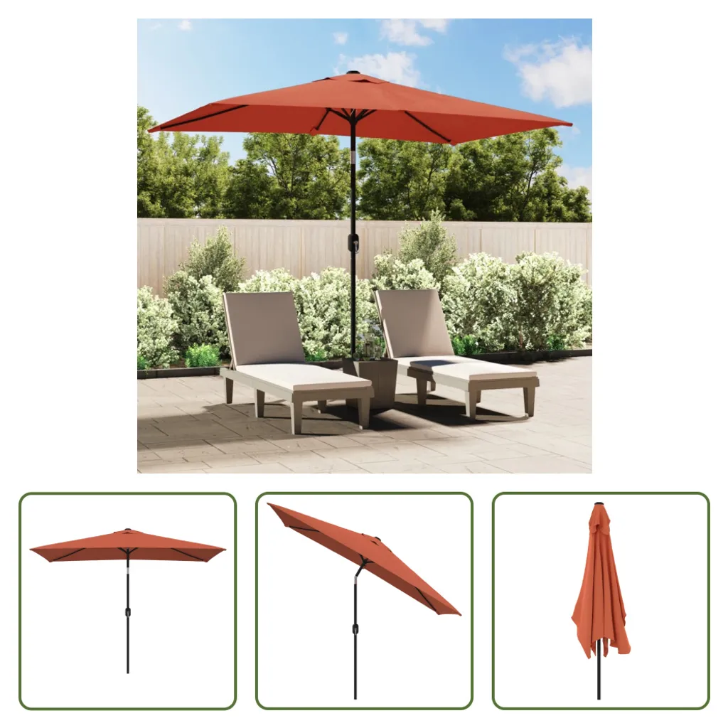 The Living Store Ombrellone con palo in metallo 300 x 200 cm rosso terracotta