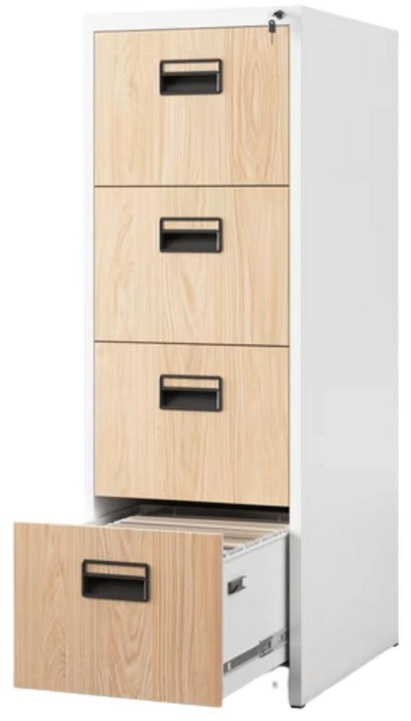 Hängeregisterschrank abschließbar SARA 4 Schubladen mit Schloss | Aktenschrank Büroschrank aus Stahl Metallschrank 132x46x62cm Weiß-Sonoma Eiche