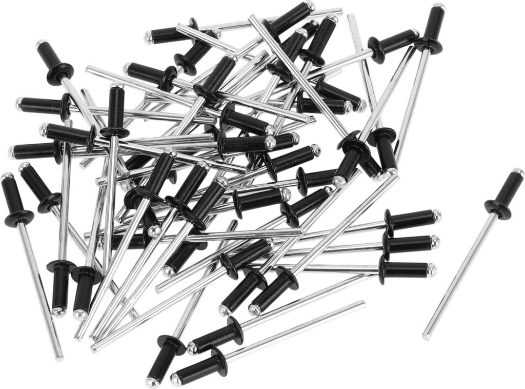 50 Stk. Dome Head Large Flange Blindnieten Aluminium Schwarz Silberton 3mm Griffdurchmesser 10mm Grifflänge 6,3mm Flangedurchmesser