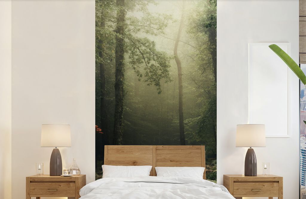 MuchoWow Fototapete für Wohnzimmer oder Schlafzimmer Wandtapete Vinyl Motivtapete Dunkelheit - Wald - Bäume - 120x240 cm - Hintergrundbild