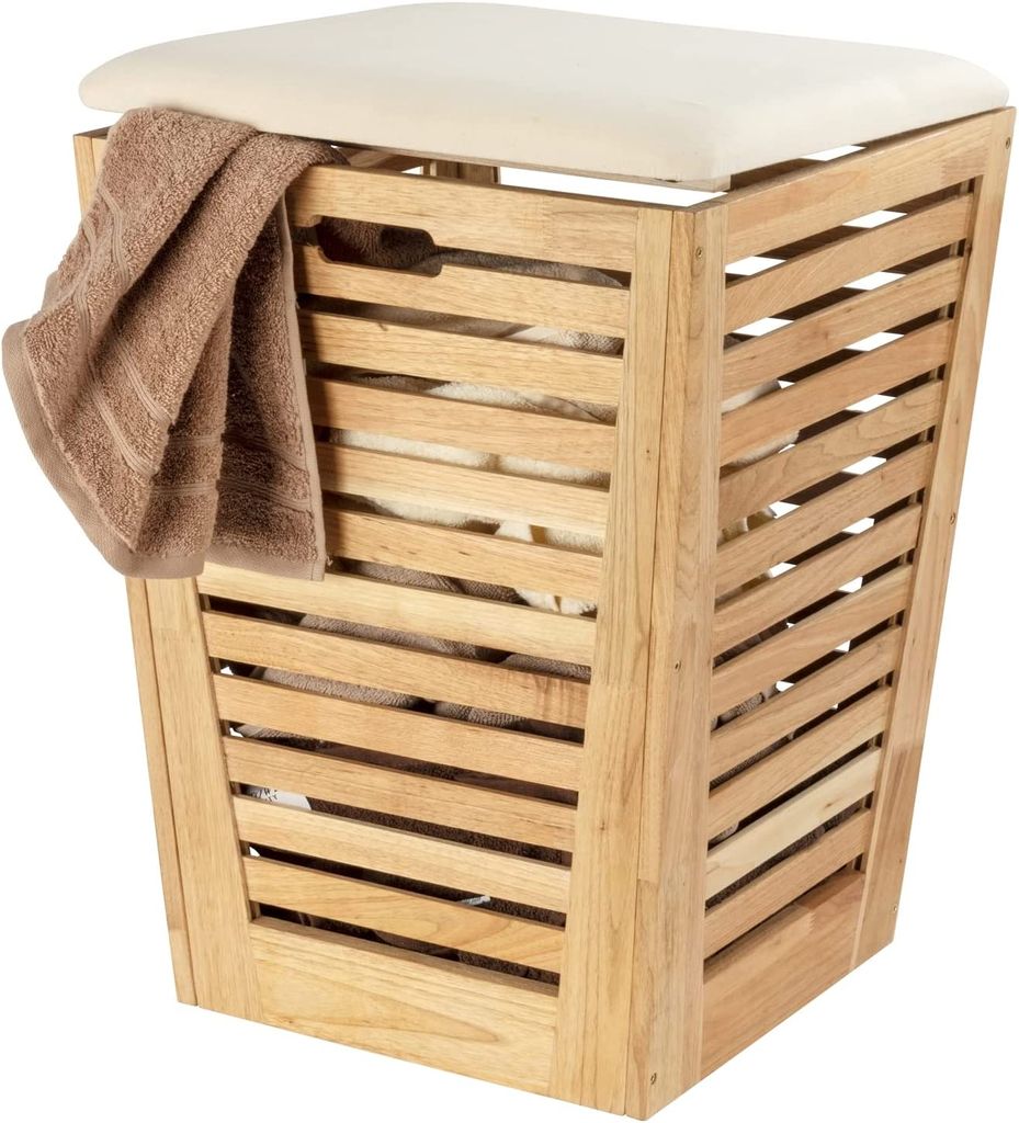 Koš na prádlo se sedadlem akátového z dřeva