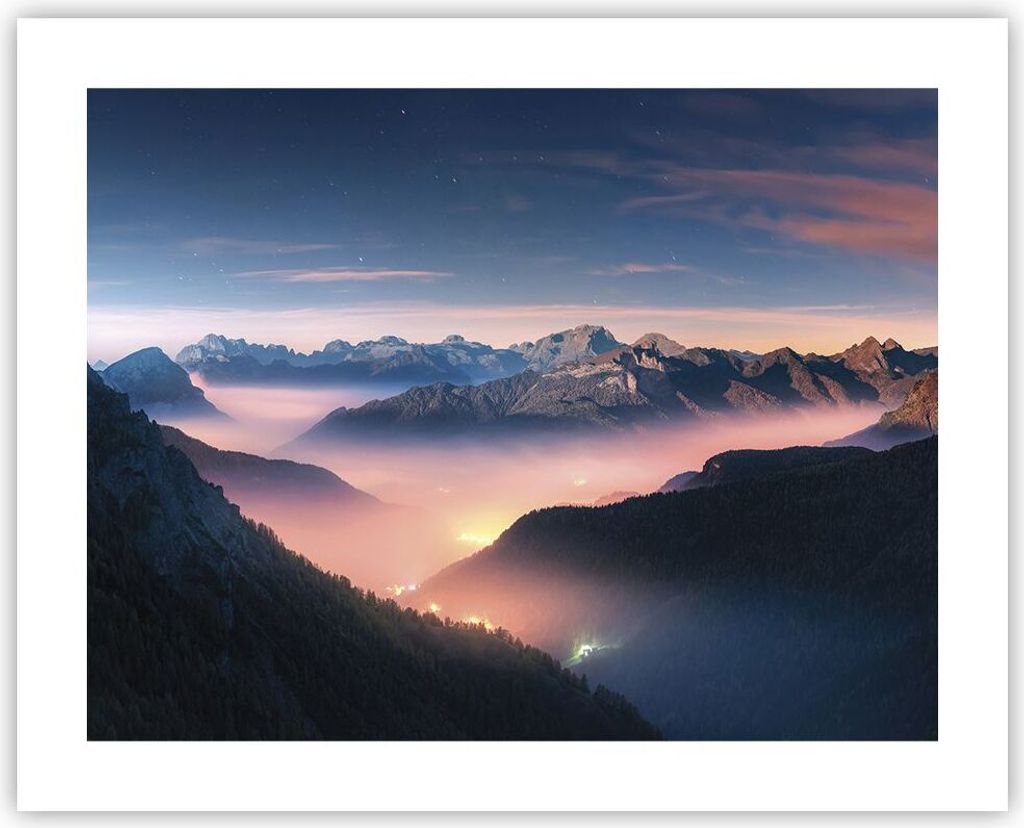 Poster - Poster ohne Rahmen - Berge Wolken Nebel - 50x40 cm - Wand Bild - Wanddeko - Wandbilder - Kunstposter - Wandposter - Bilder - Kunstdruck - ...